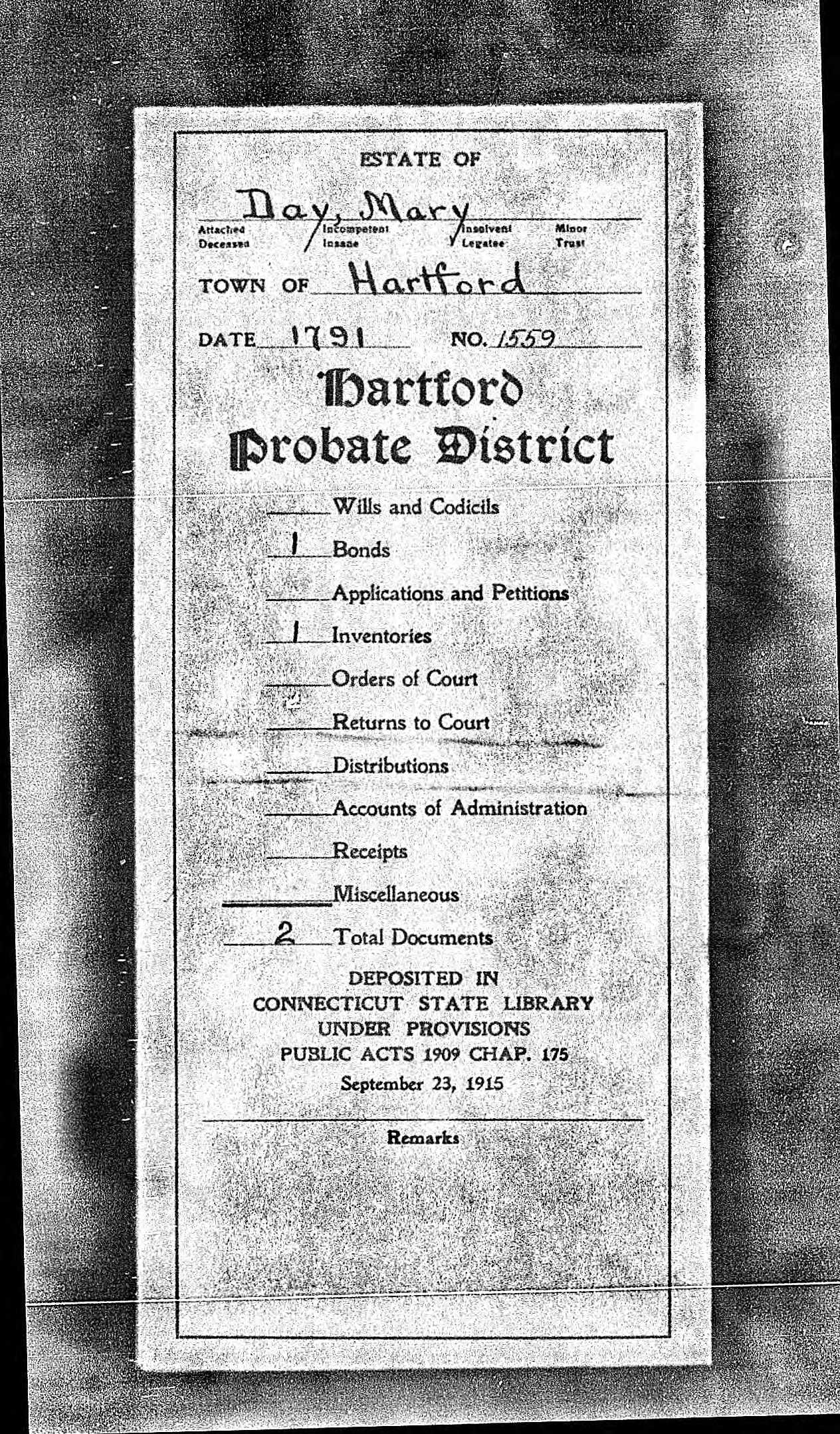 Cover page of Mary (Butler) Day's will