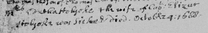 Death record of Mrs. Editha Holyoke