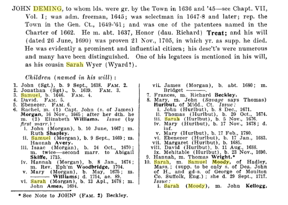 John Deming and family in The Families of Ancient Wethersfield