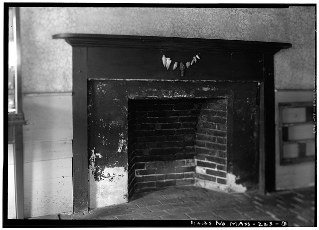 Photograph of a fireplace in the Fairbanks House
