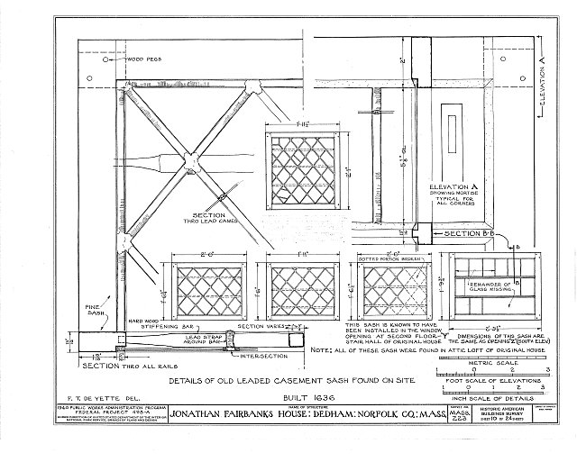 Diagram of an old leaded casement sash in the Fairbanks House