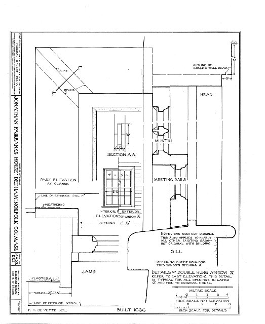 Diagram of a double hung window in the Fairbanks House