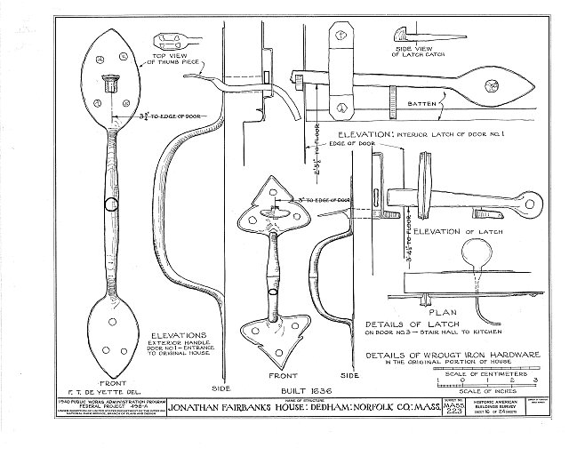 Diagram of wrought iron hardware in the Fairbanks House
