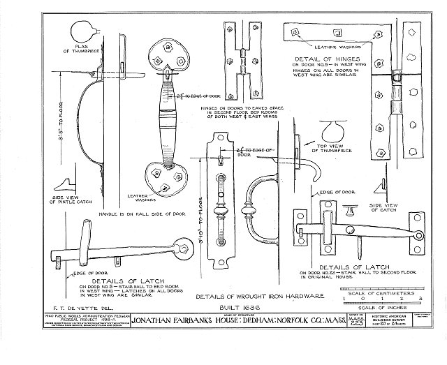 Diagram of wrought iron hardware in the Fairbanks House