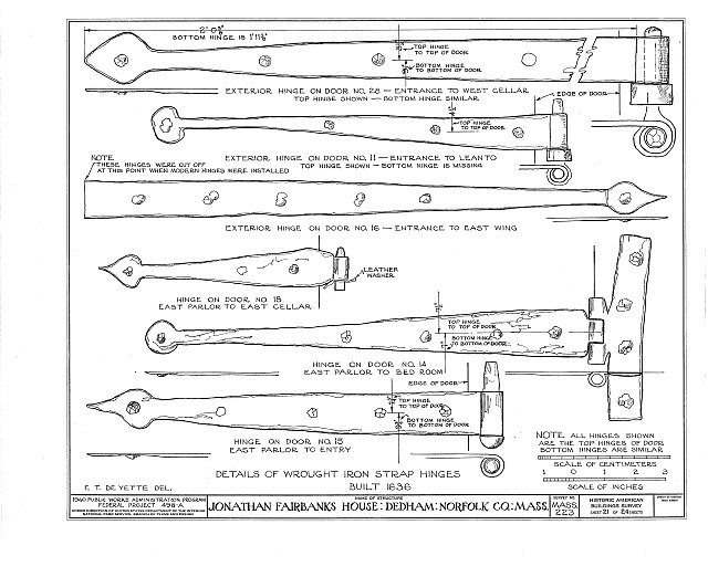 Diagram of wrought iron strap hinges in the Fairbanks House