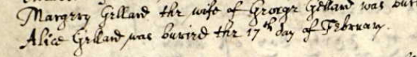 Burial record of Alice Gellard