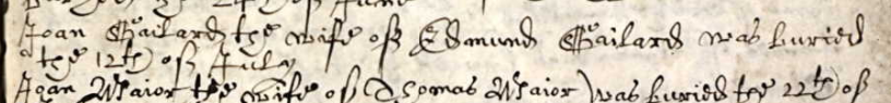 Burial record of Joan Gailard