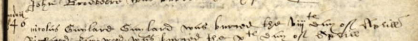 Burial record of Nicolus Gaylard