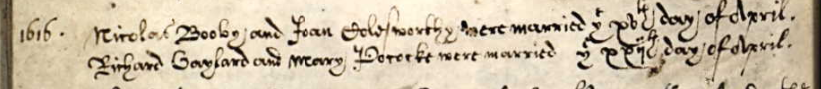 Marriage record of Richard Gaylard and Mary Pococke