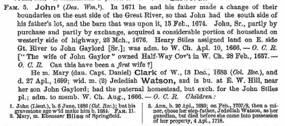 Sketch of John Gaylord family from The History and Genealogies of Ancient Windsor, Connecticut