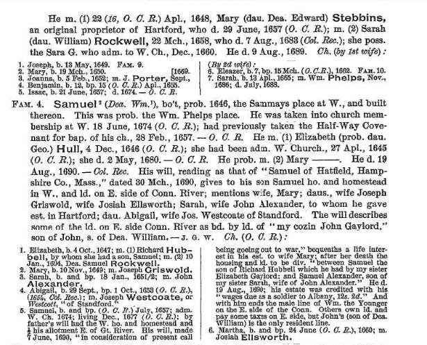 Sketch of Walter and Samuel Gaylord families from The History and Genealogies of Ancient Windsor, Connecticut