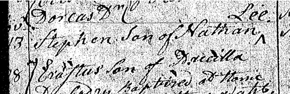 Christening record of Stephen Lee