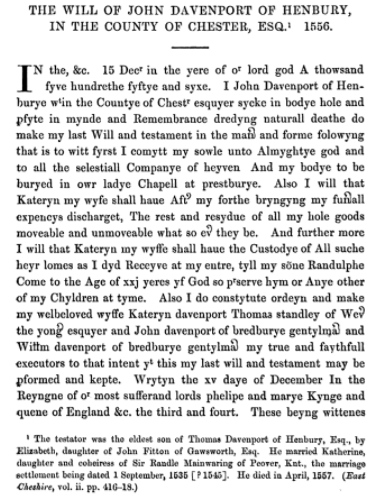 Will of John Davenport, part 1
