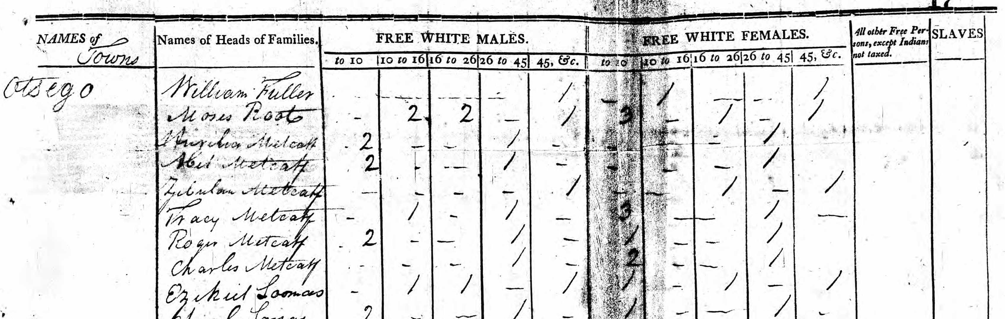 Household of Zebulon Metcalf in 1800