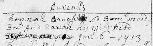 Burial record of Hannah Moody