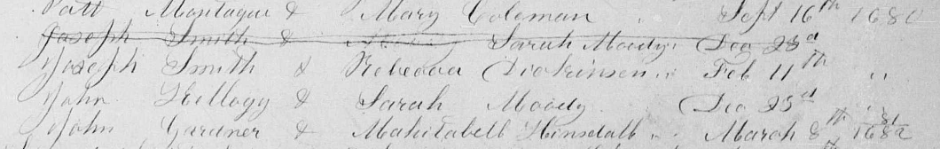 Marriage record of John Kellogg and Sarah Moody