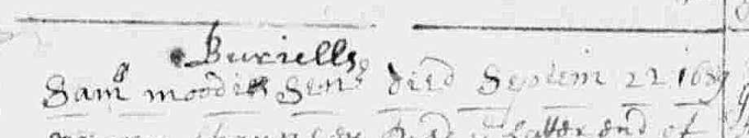 Burial record of Samuel Moodie