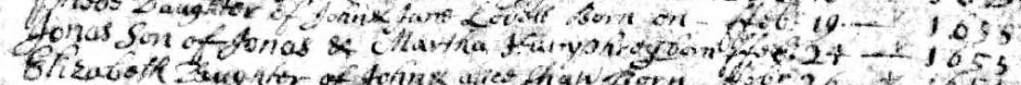 Birth record of Jonas Humphrey