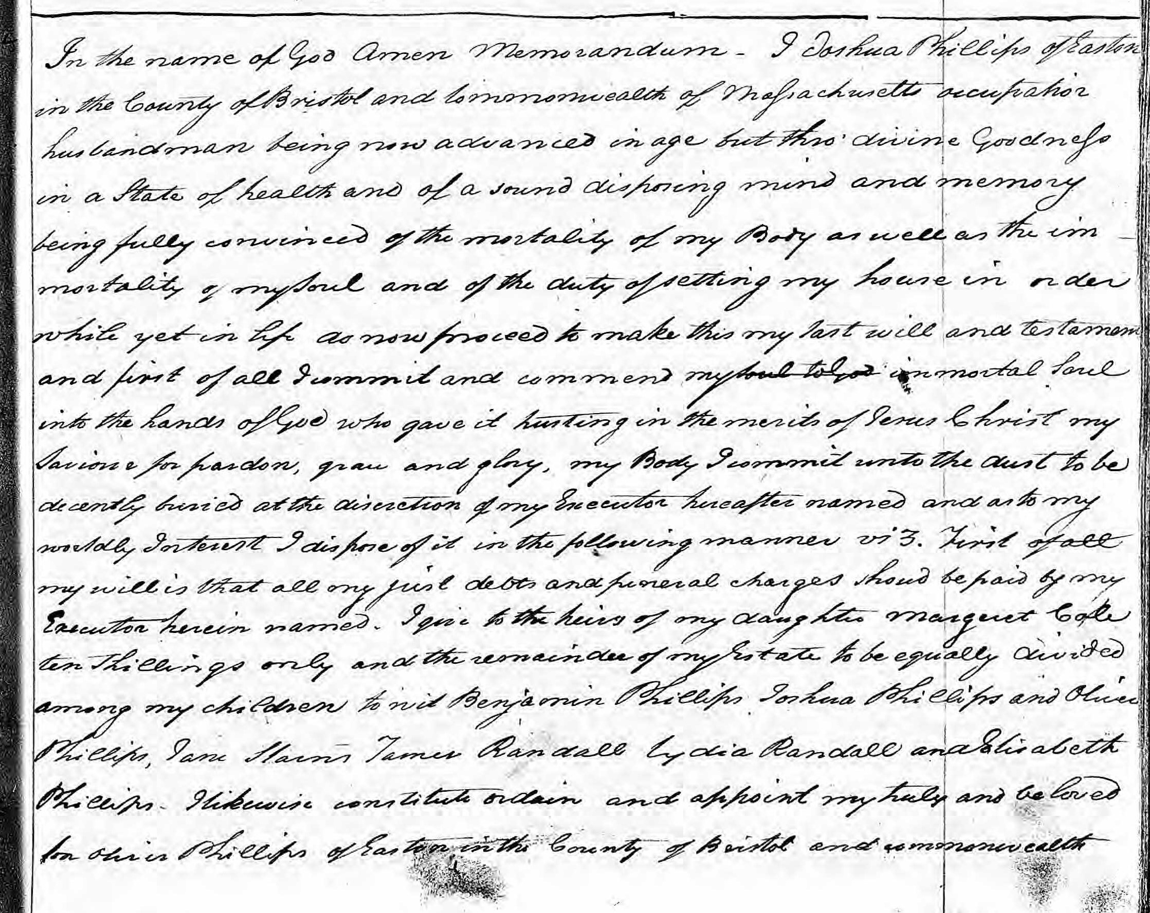 Will of Joshua Phillips, page 1