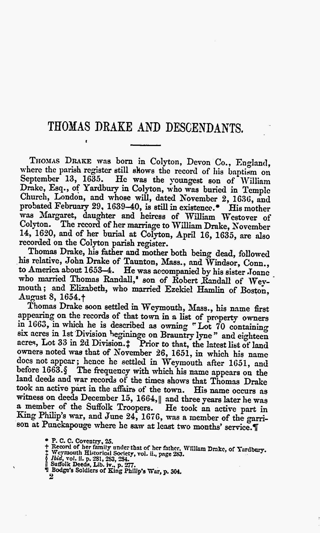 Page 1 of Drake Family book