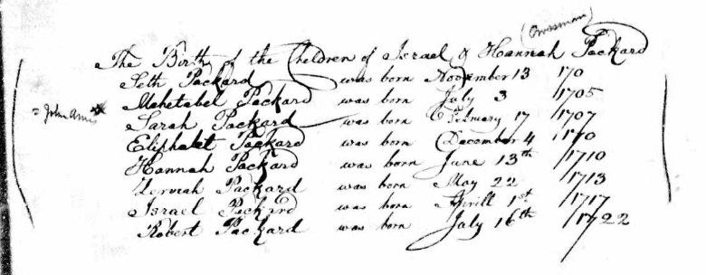 Israel and Hannah Packard family