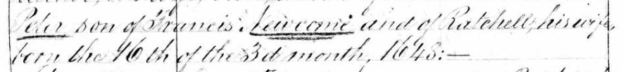 Birth record of Peter Newcome