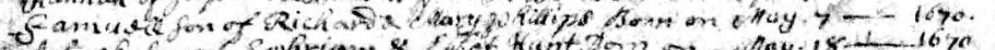 Birth record of Samuell Phillips