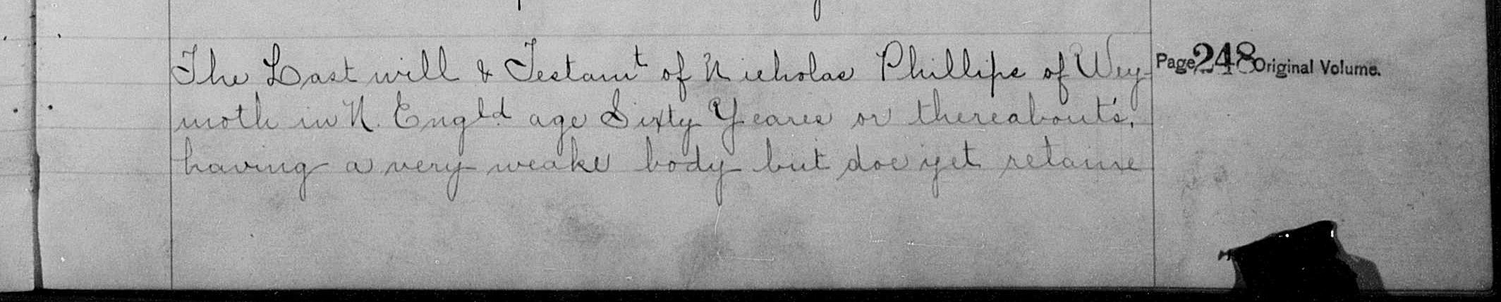 Will of Nicholas Phillips, page 1