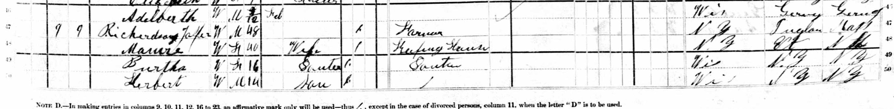 Household of Jasper Richerdson in 1880