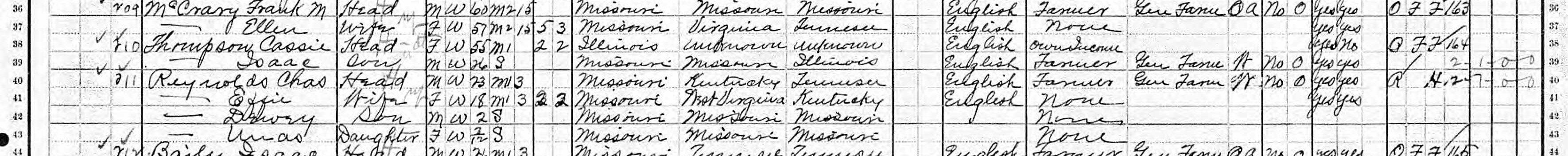 Household of Cassie Thompson in 1910