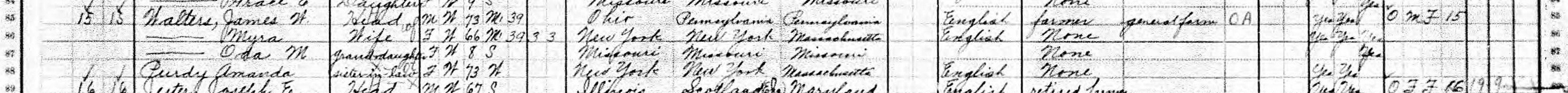 Household of James W. Walters in 1910