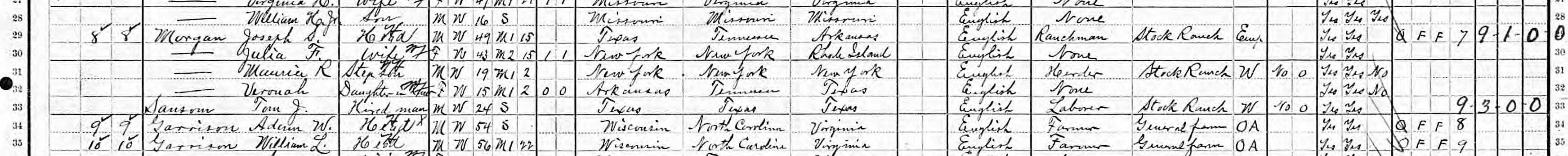 Household of Joseph S. Morgan in 1910