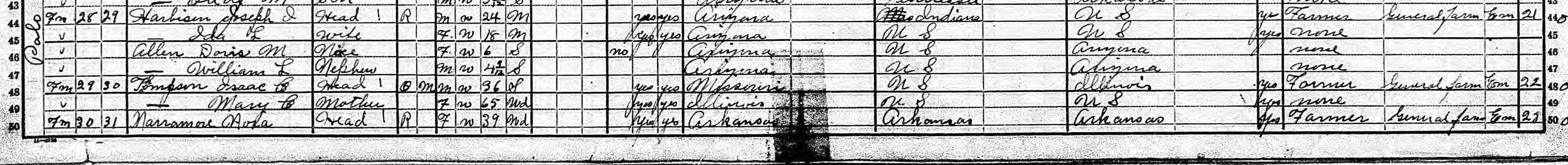 Household of Isaac C. Thompson in 1920