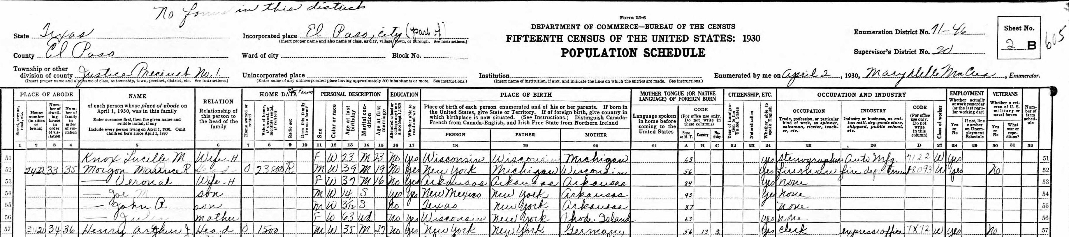 Household of Maurice R. Morgon in 1930