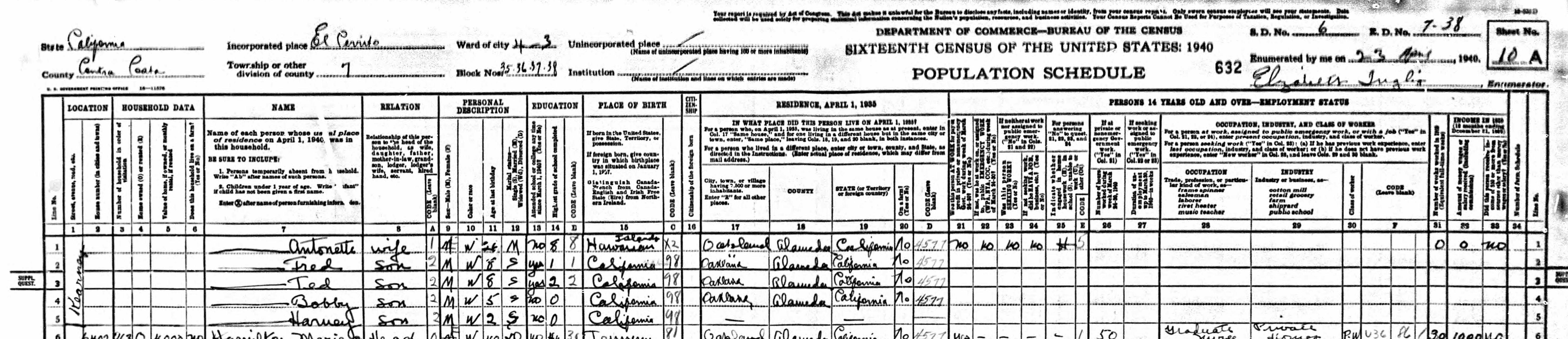 Household of John Boyd in 1940, continued