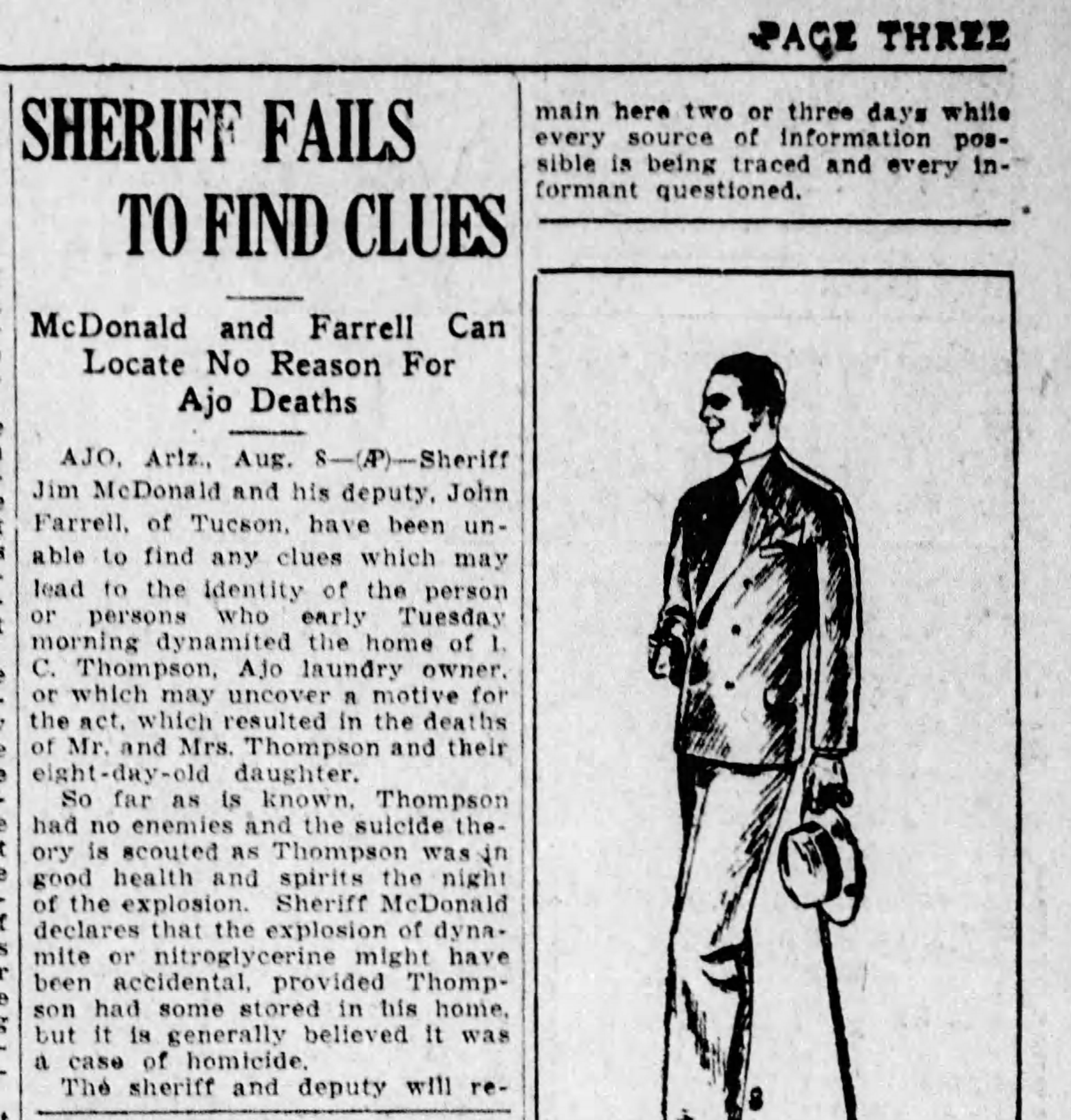 Article about the lack of clues in the Thompson murder case