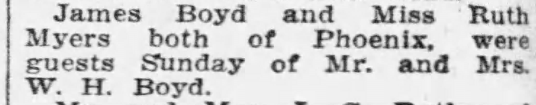 Visit of James Boyd and Ruth Myers to Mr. and Mrs. W. H. Boyd