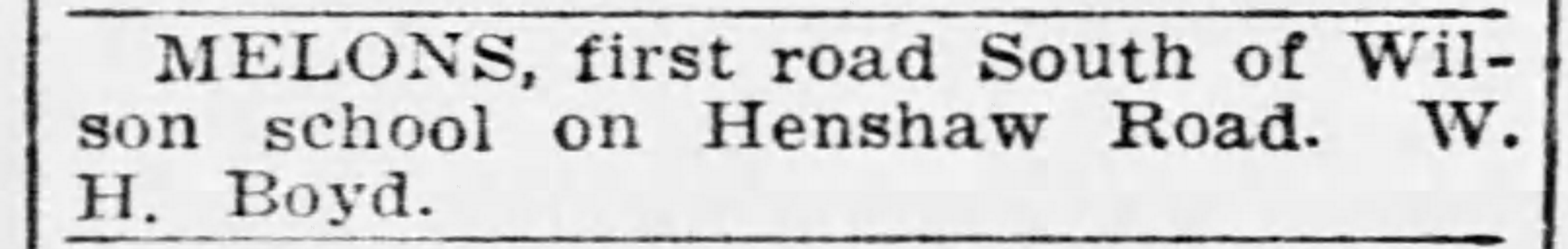 Ad for melons sold by W. H. Boyd