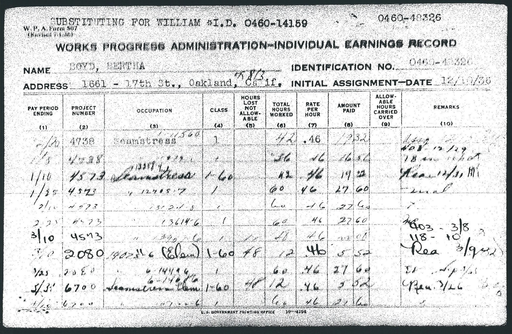 Individual earnings record for Bertha Boyd