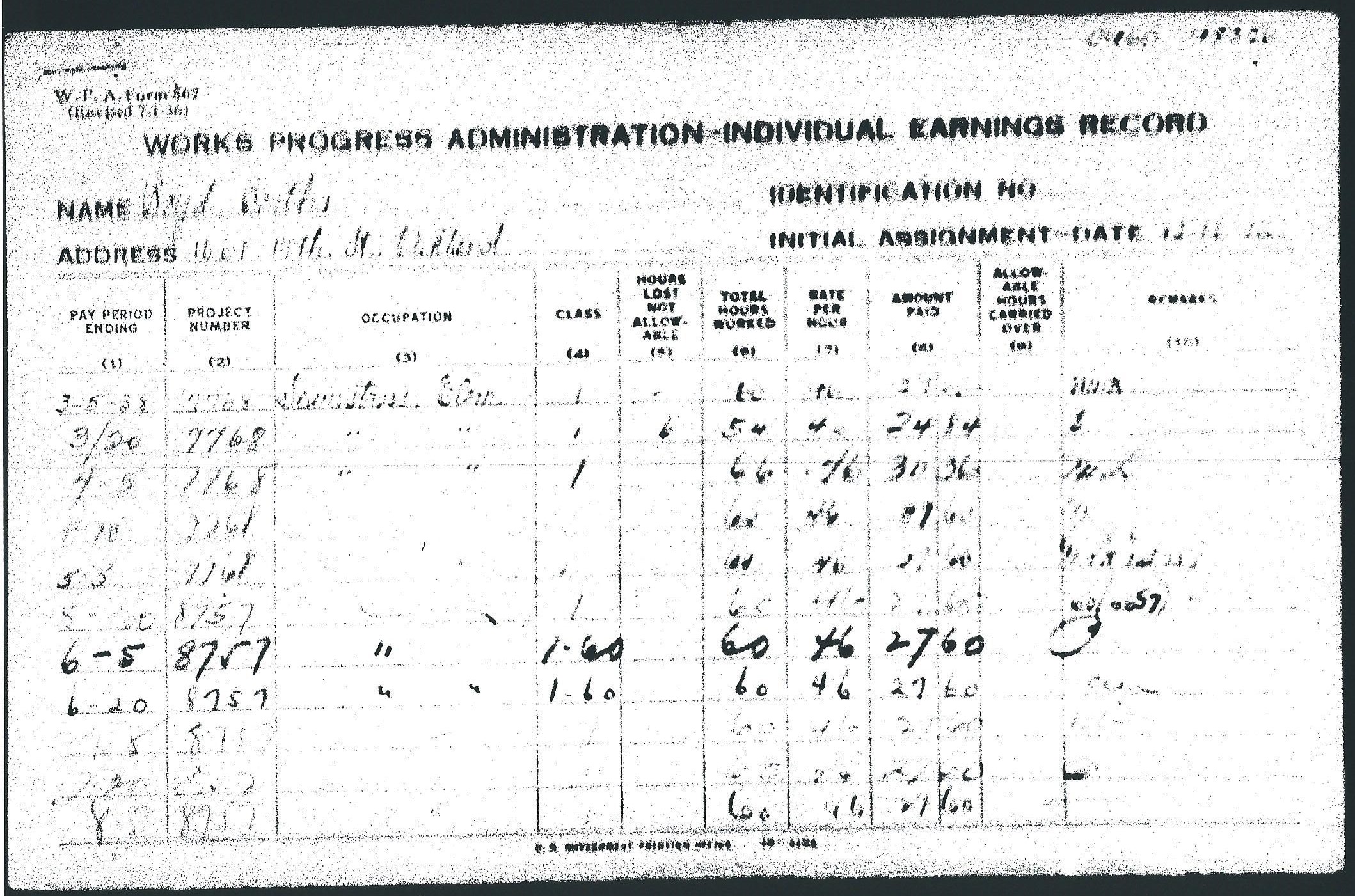 Individual earnings record for Bertha Boyd