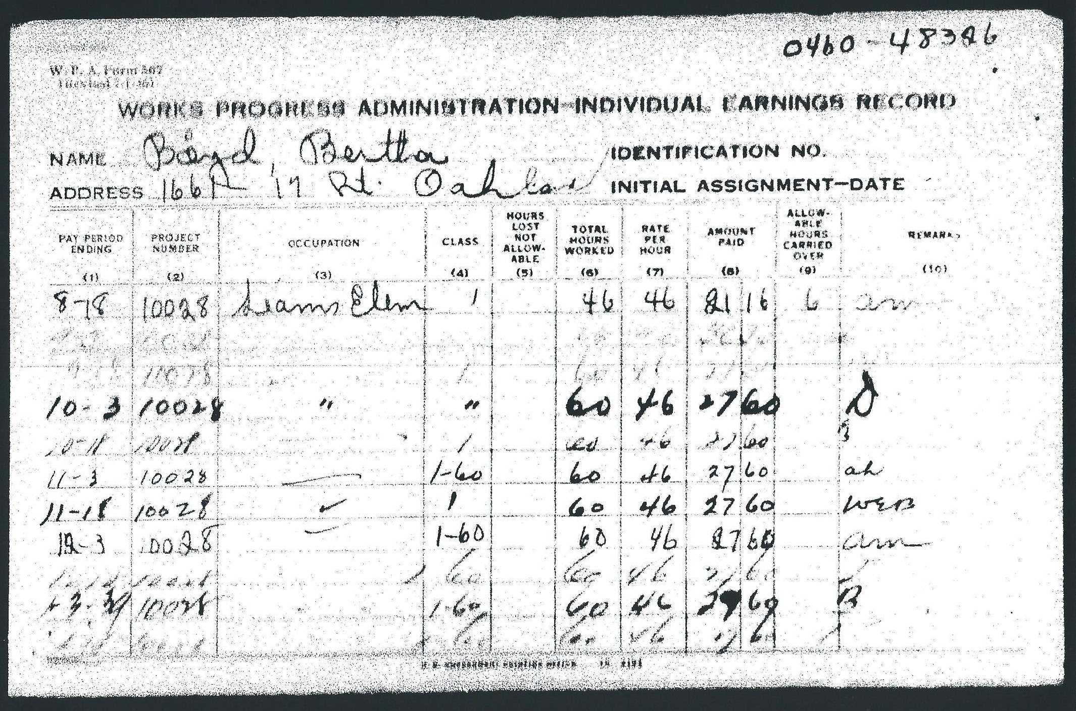 Individual earnings record for Bertha Boyd