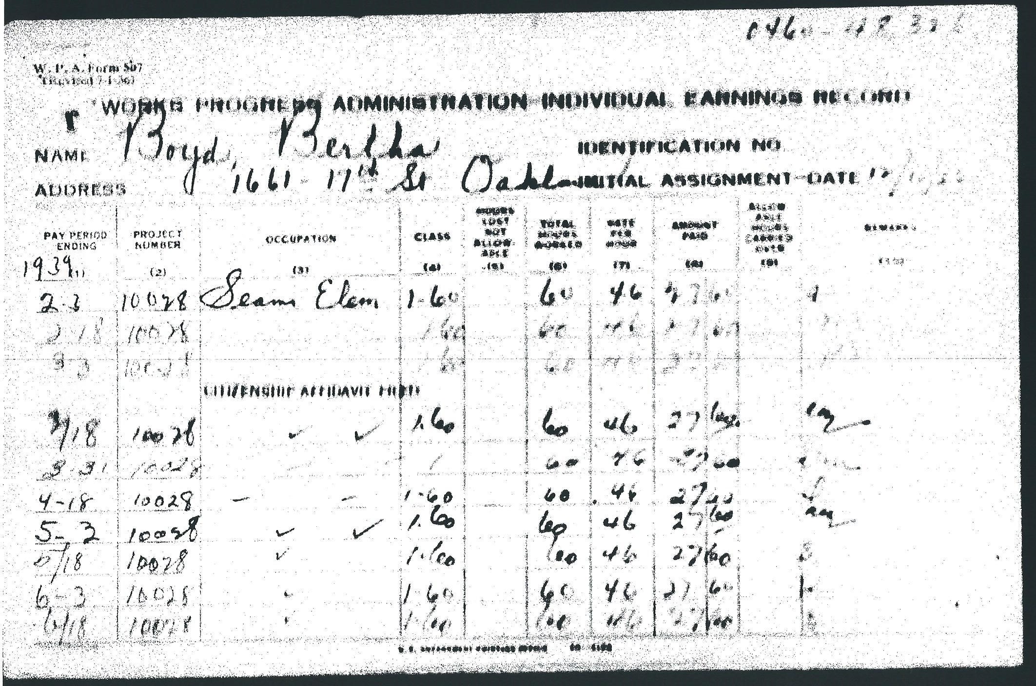 Individual earnings record for Bertha Boyd