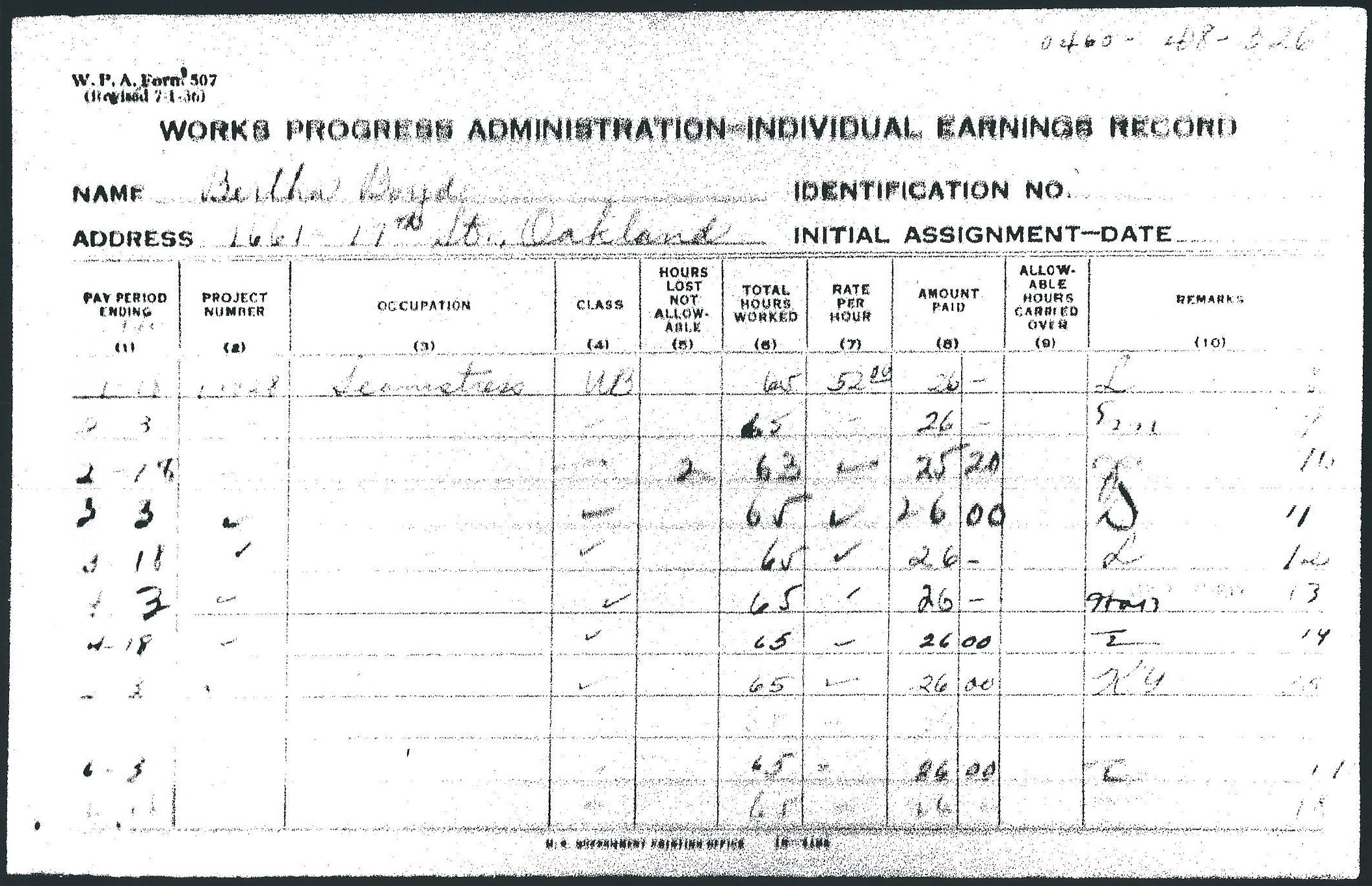 Individual earnings record for Bertha Boyd