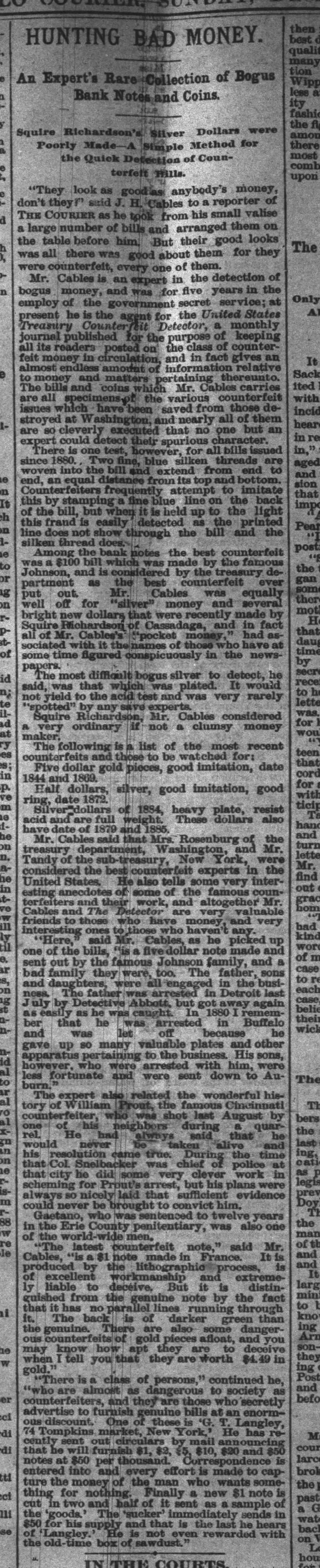 Article of an interview of a counterfeiting expert, including his assessment of Squire's skill as very ordinary, if not clumsy