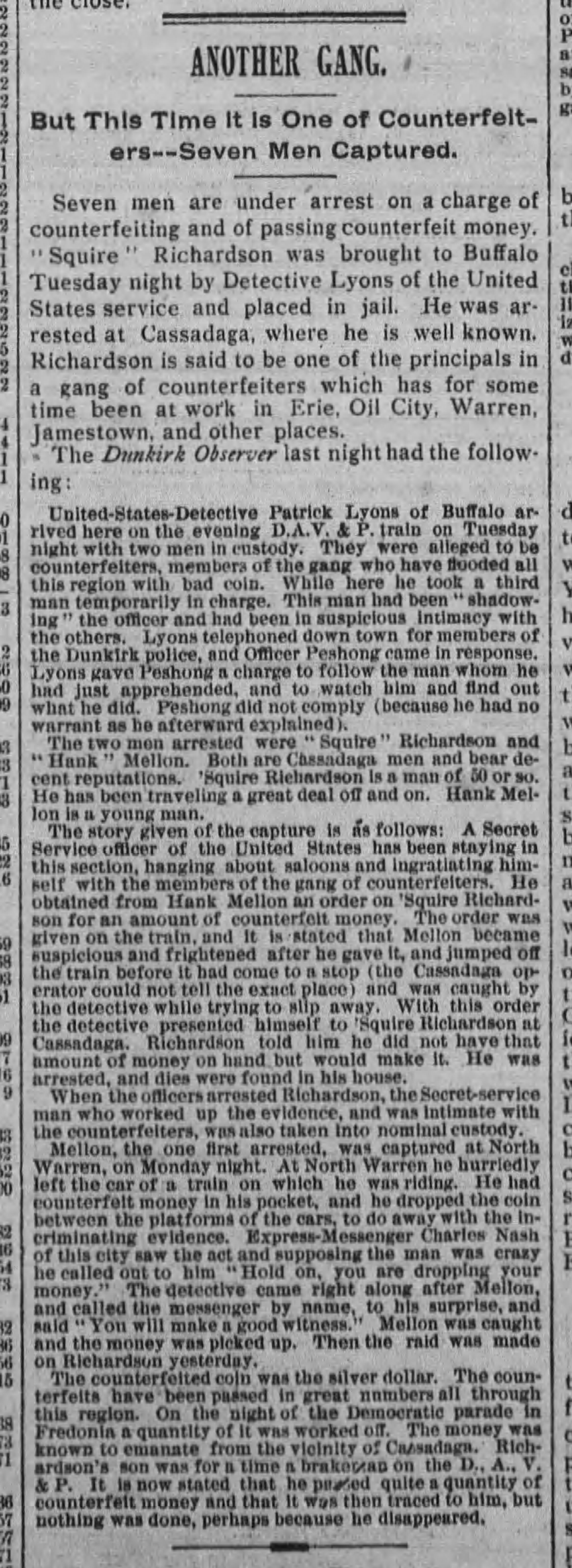 Article on the arrest of Squire's gang