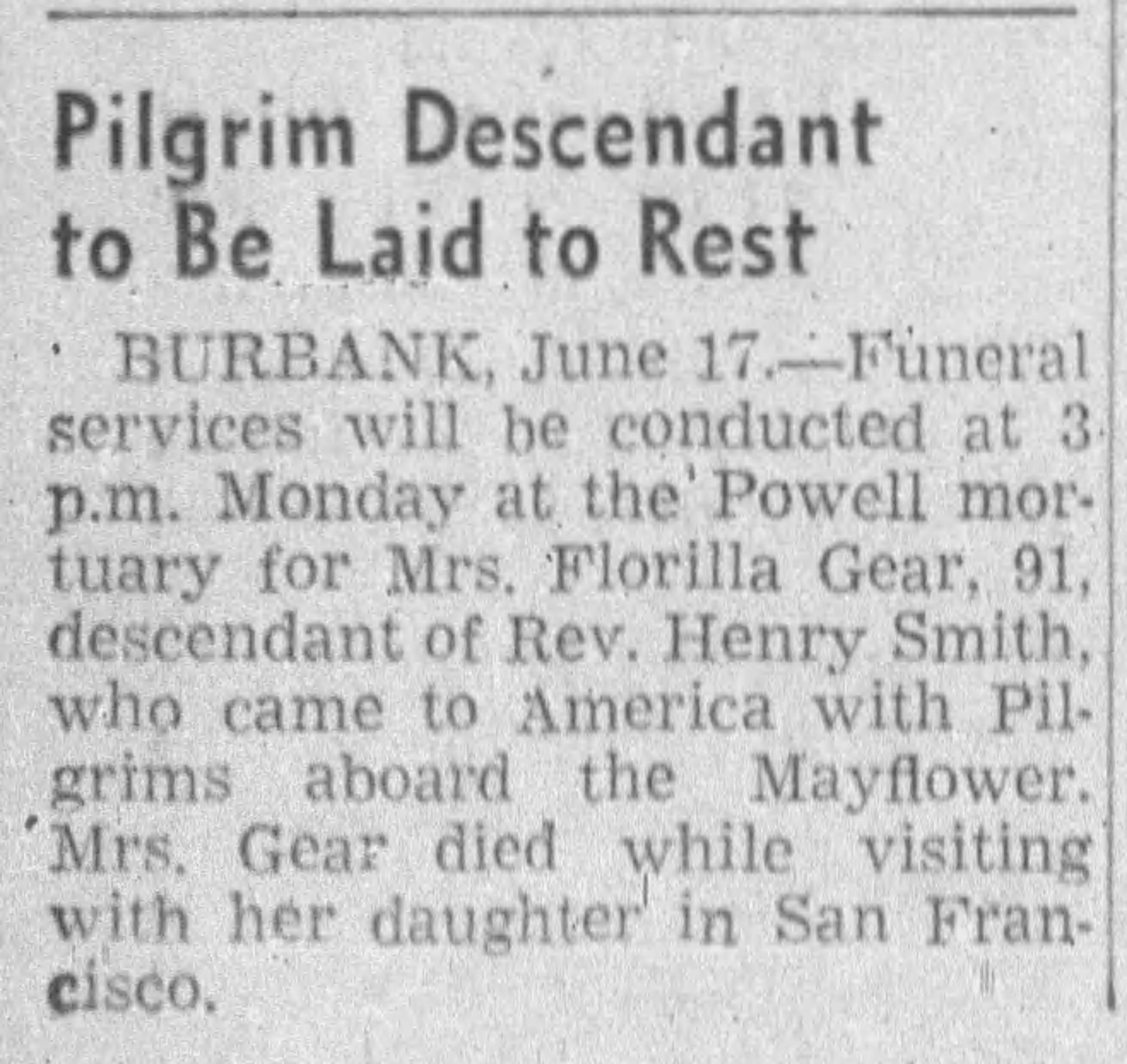 Obituary of Mrs. Florilla Gear