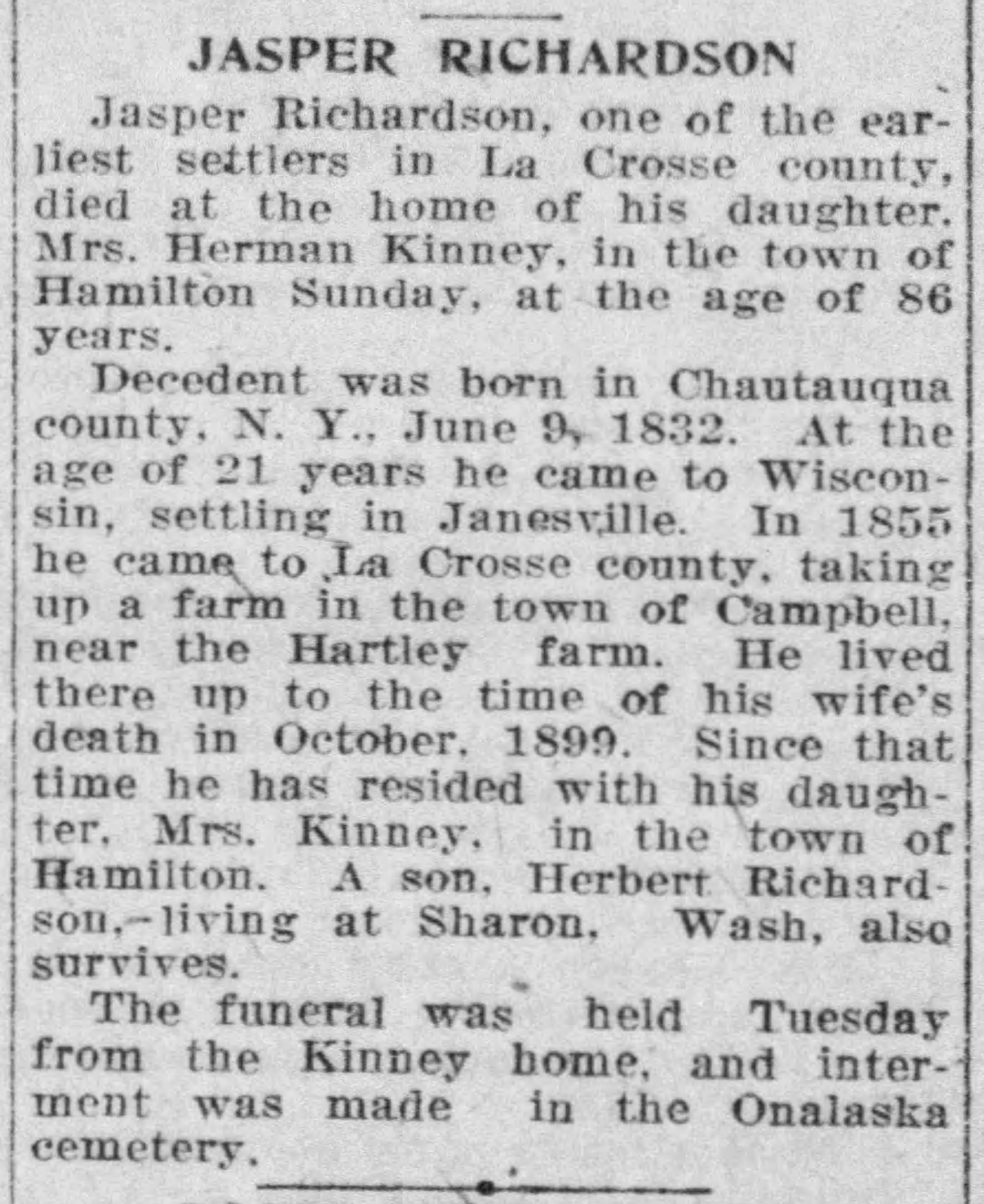 Obituary of Jasper Richardson
