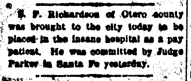 Article on the arrival of S. F. Richardson at the insane hospital