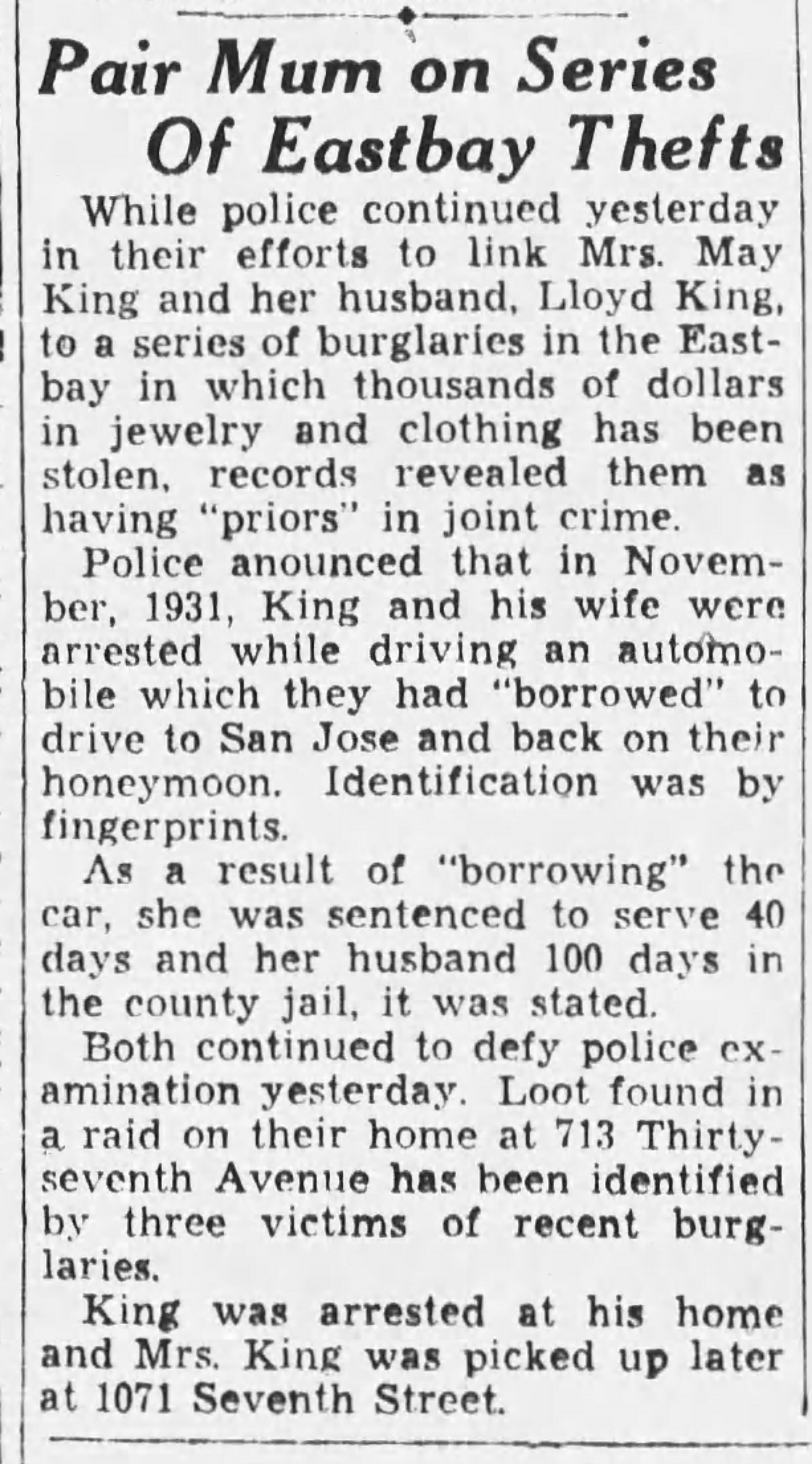 Article about the police interrogation of Lloyd and May King