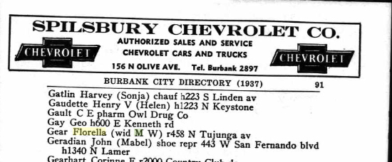 Florella Gear in Burbank, California in 1937